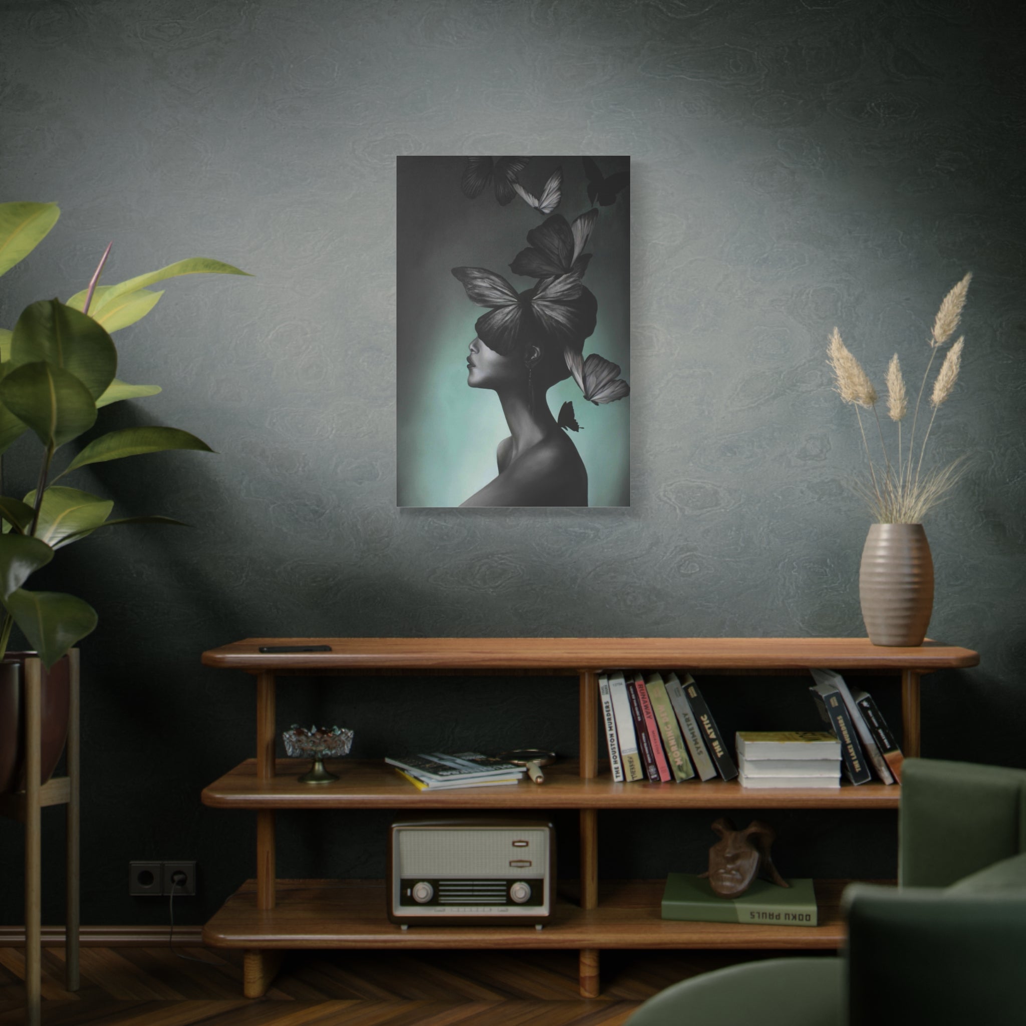 Butterfly Dream Matte Canvas Wall Art — Surreal Female Silhouette Print 