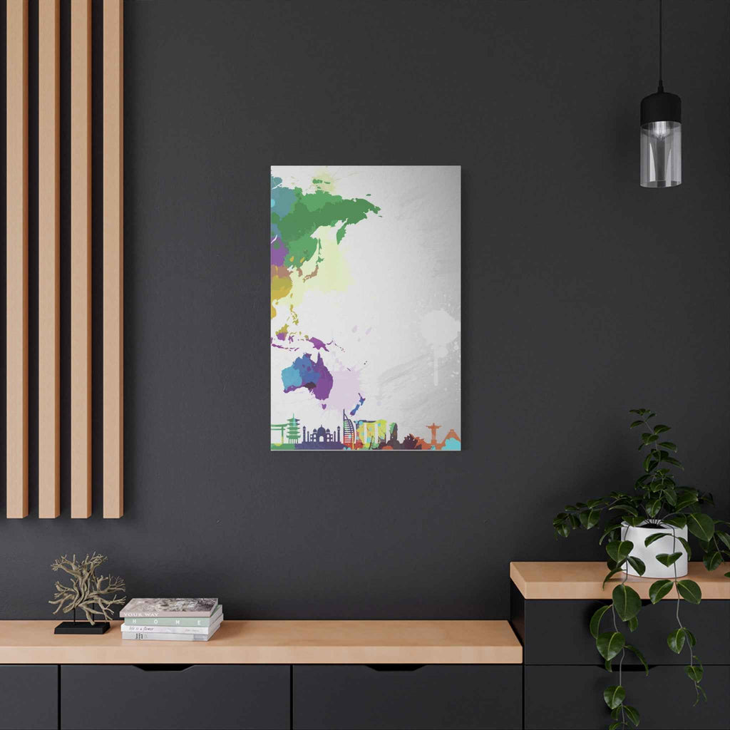 World Map Silhouette Wall Art – Vibrant Travel Skyline Canvas Decoration - TheKaraHan