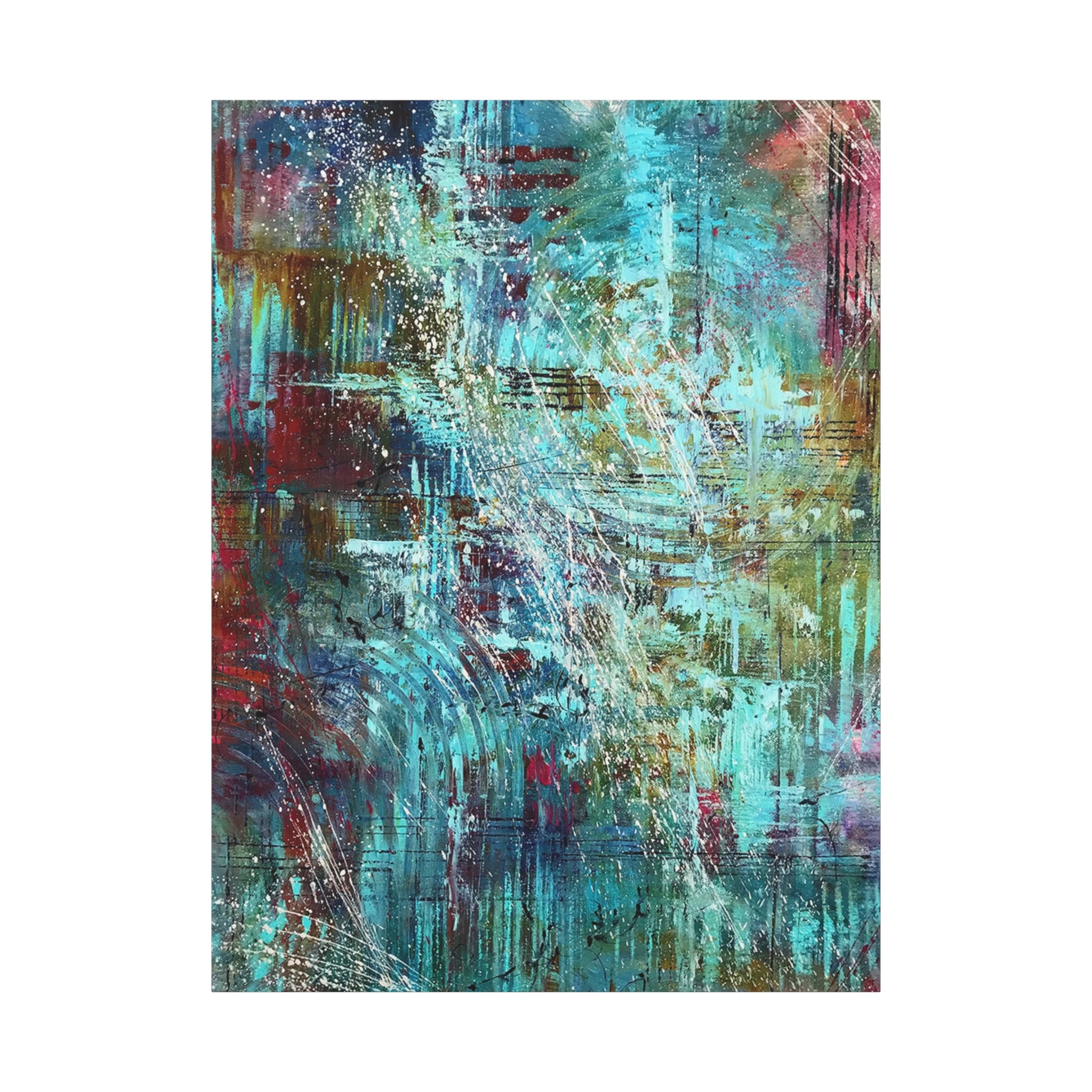 Abstract Teal & Gold Matte Canvas Art - Stretched Wall Decor 