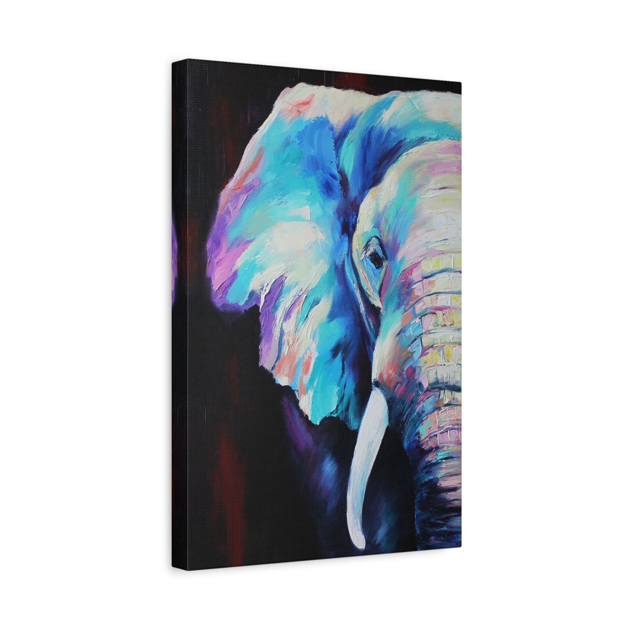 Vibrant Colorful Elephant Matte Stretched Canvas Wall Art 