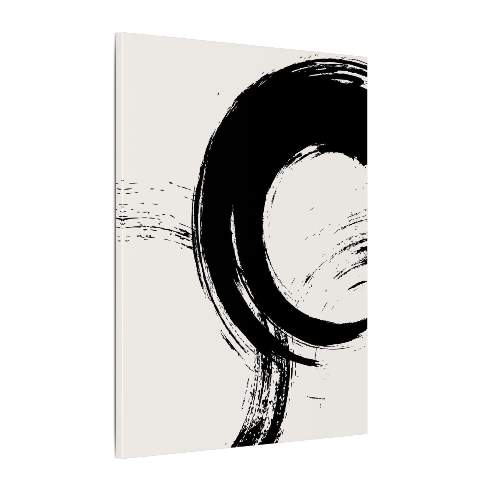 Zen Brushstroke Wall Art - Minimalist Black Circle Abstract Canvas Decor - TheKaraHan