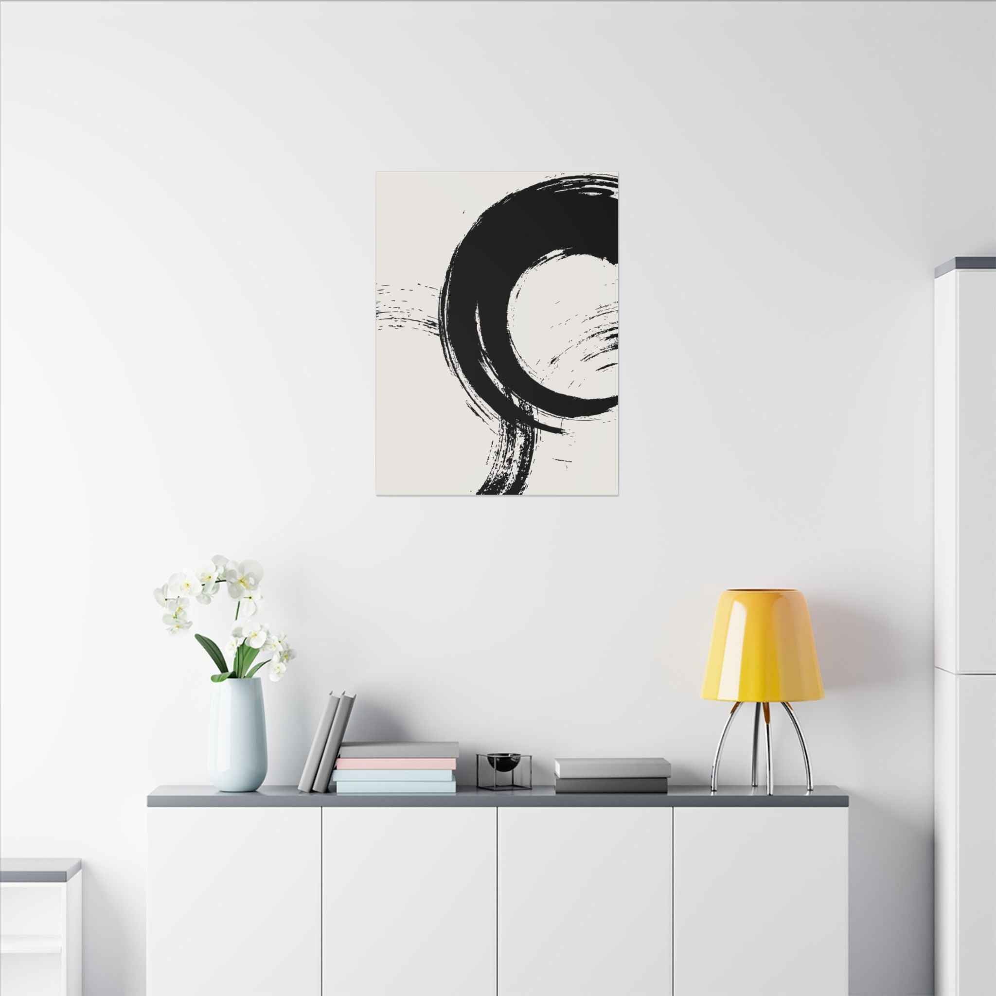 Zen Brushstroke Wall Art - Minimalist Black Circle Abstract Canvas Decor - TheKaraHan