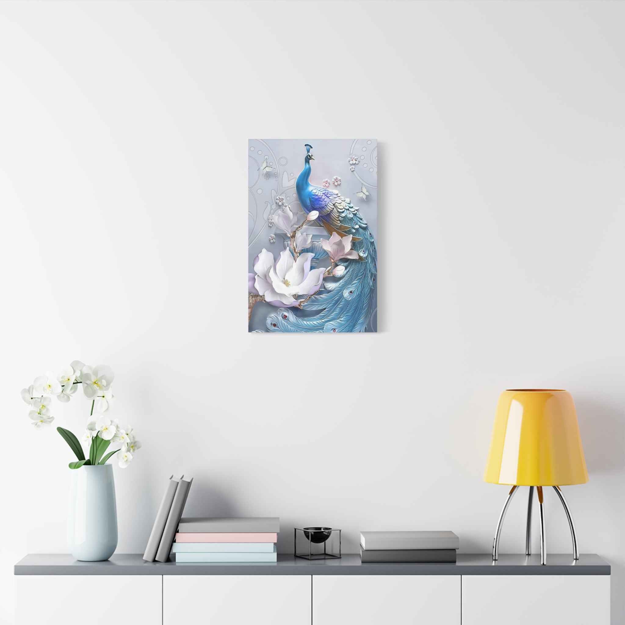 Blue Peacock Canvas Wall Art - Matte Stretched Floral Home Decor - TheKaraHan