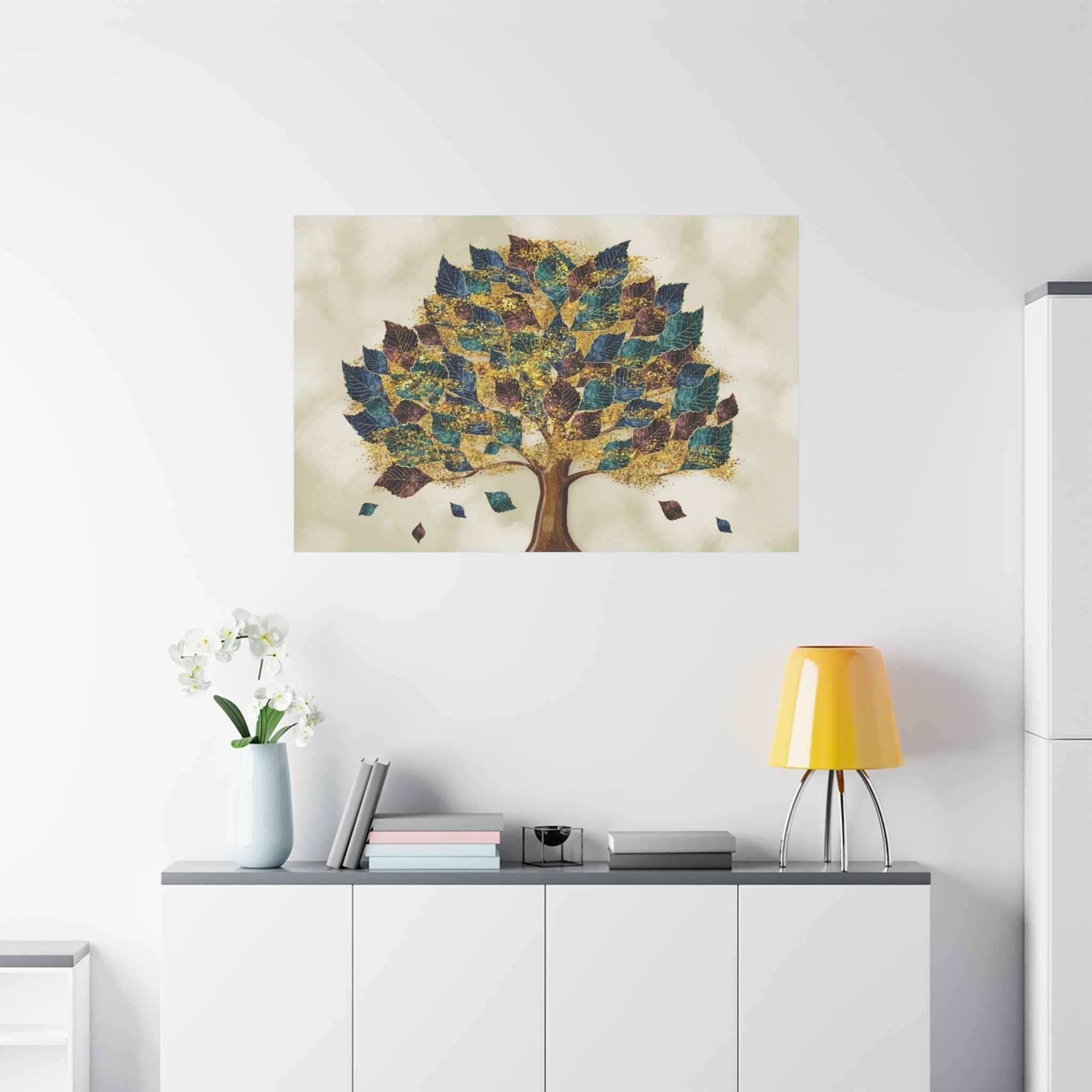 Golden Tree of Life Canvas Wall Art – Colorful Nature Decor
