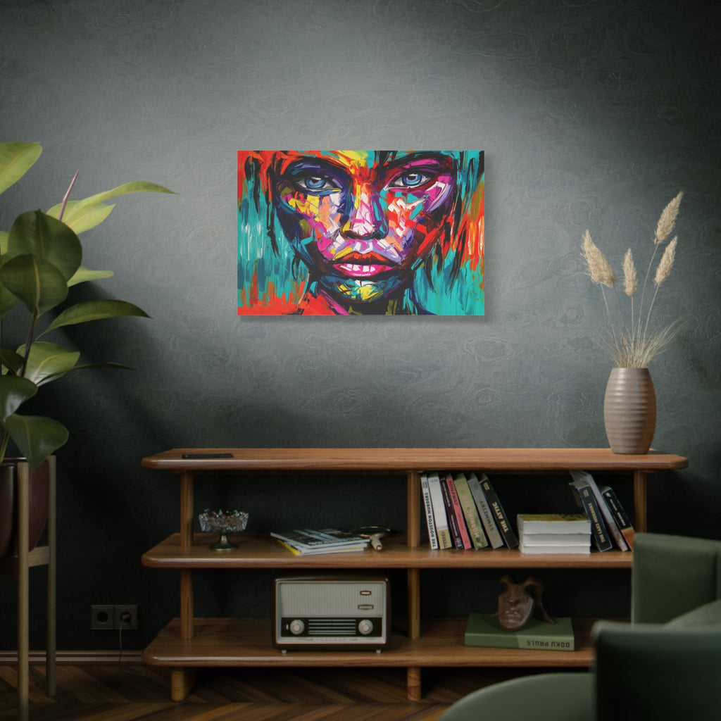Abstract Colorful Portrait Canvas Art - Vibrant Female Face Matte Stretched Print - TheKaraHan