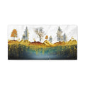 Golden Forest Landscape Deer Canvas Wall Art – Luxury Nature Decor