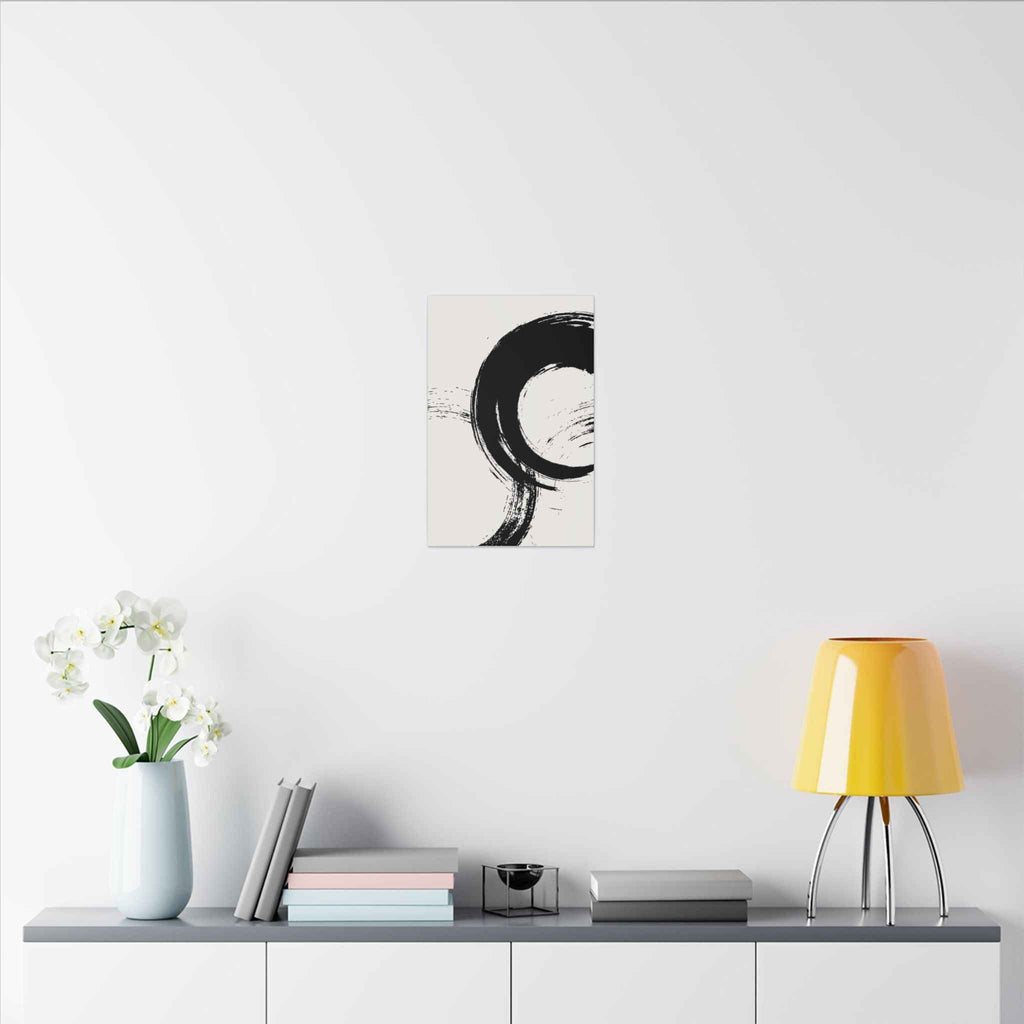 Zen Brushstroke Wall Art - Minimalist Black Circle Abstract Canvas Decor - TheKaraHan