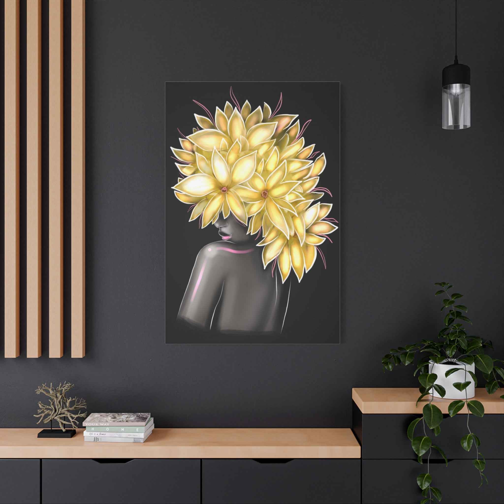 Golden Floral Bust Wall Art Canvas – Luxury Abstract Flower Sculpture Print
