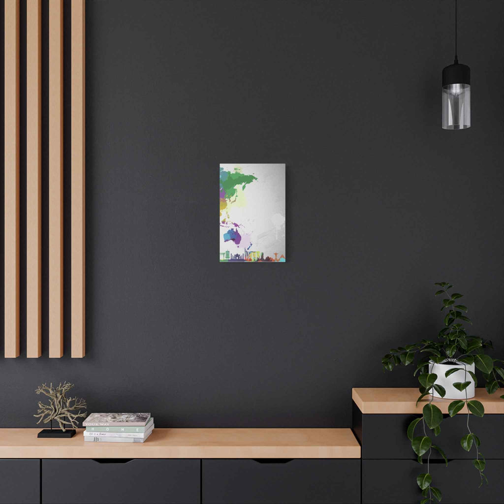 World Map Silhouette Wall Art – Vibrant Travel Skyline Canvas Decoration - TheKaraHan