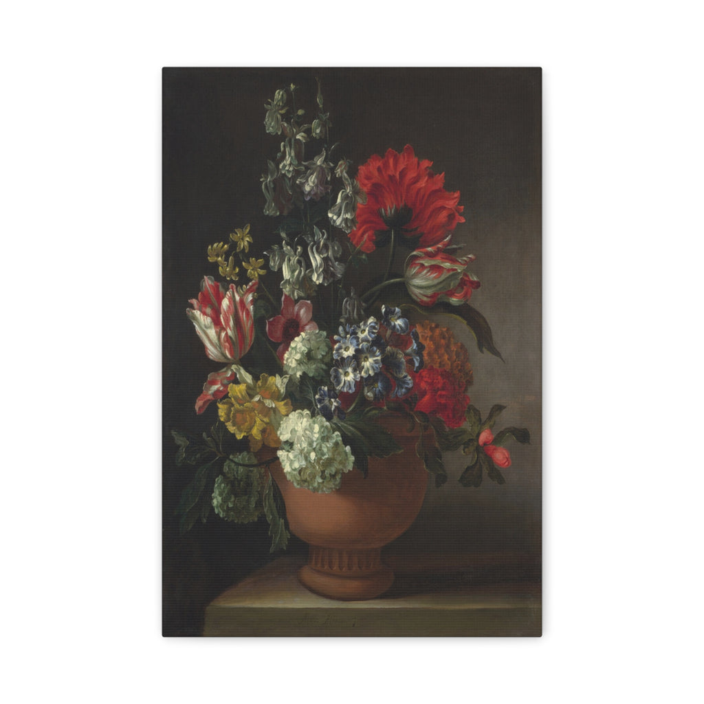 Still Life Floral Canvas Print — Classic Vase Bouquet Matte Wall Art 