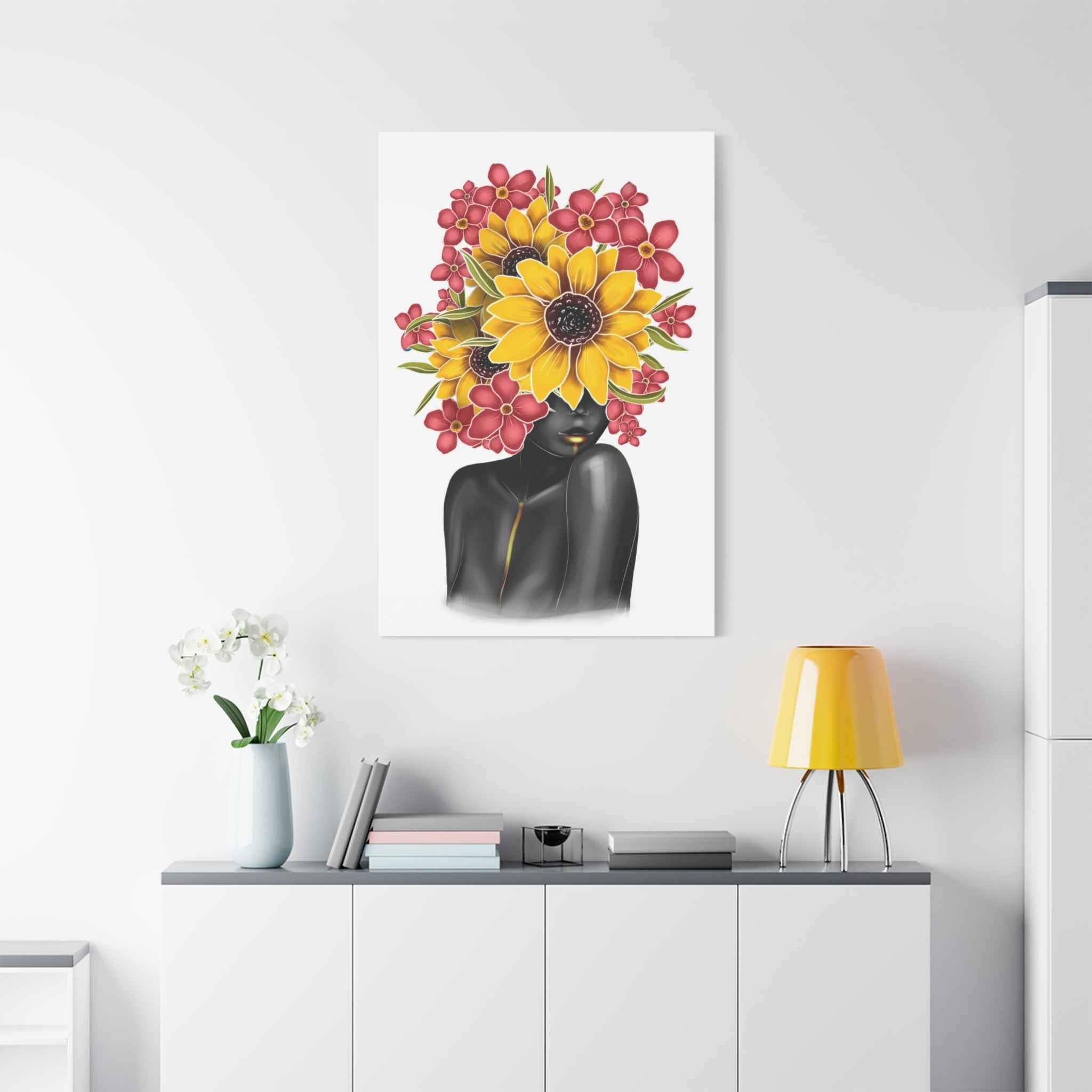 Black Woman Floral Portrait Wall Art