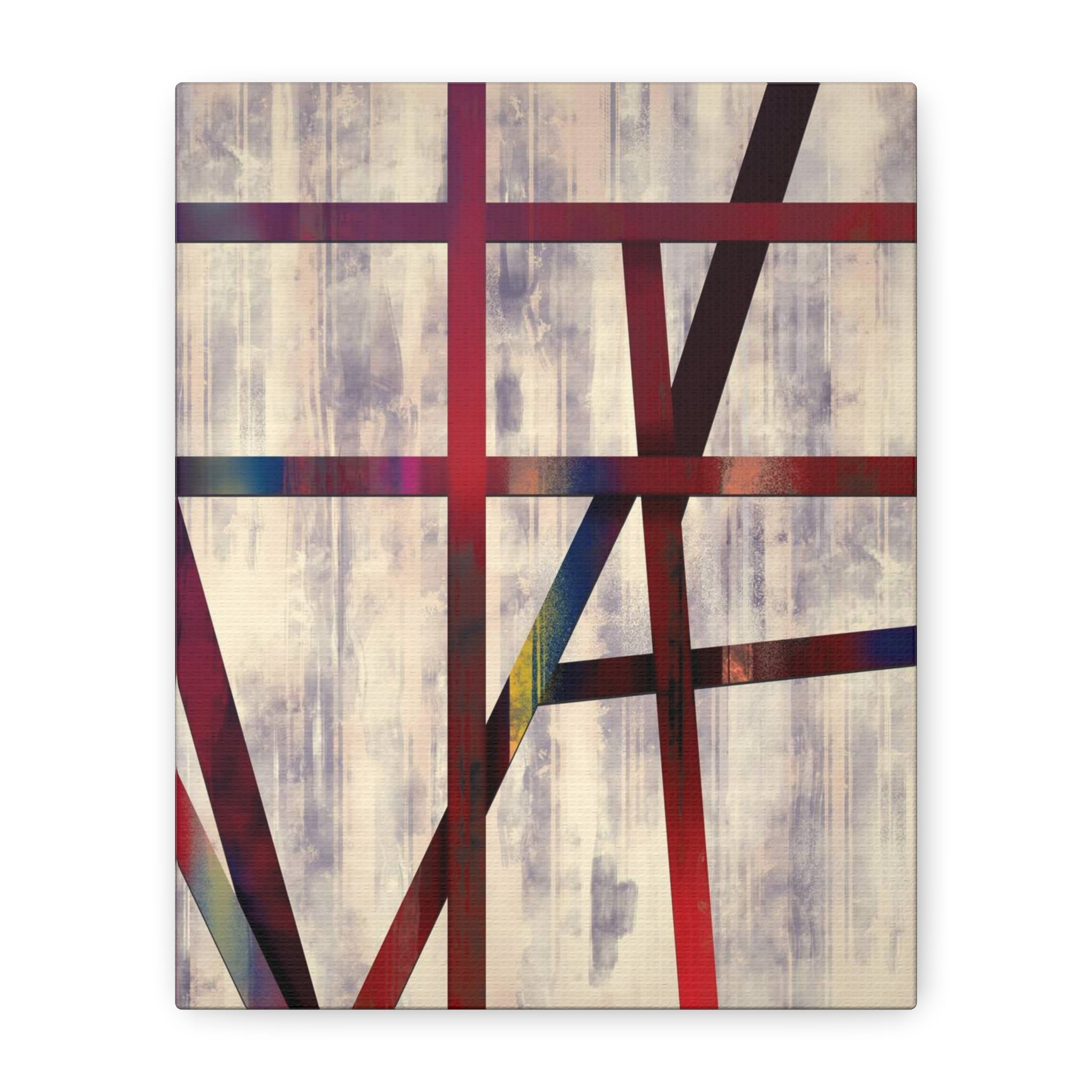 Abstract Geometric Canvas Wall Art — Modern Red & Neutral Stretched Matte Print 