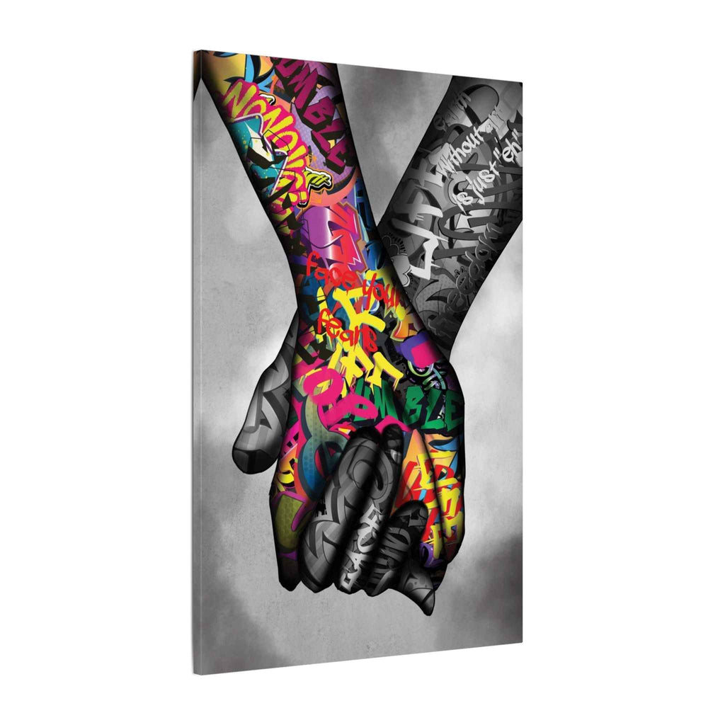 Graffiti Hands Canvas Art - Vibrant Colorful Holding Hands Wall Print - TheKaraHan