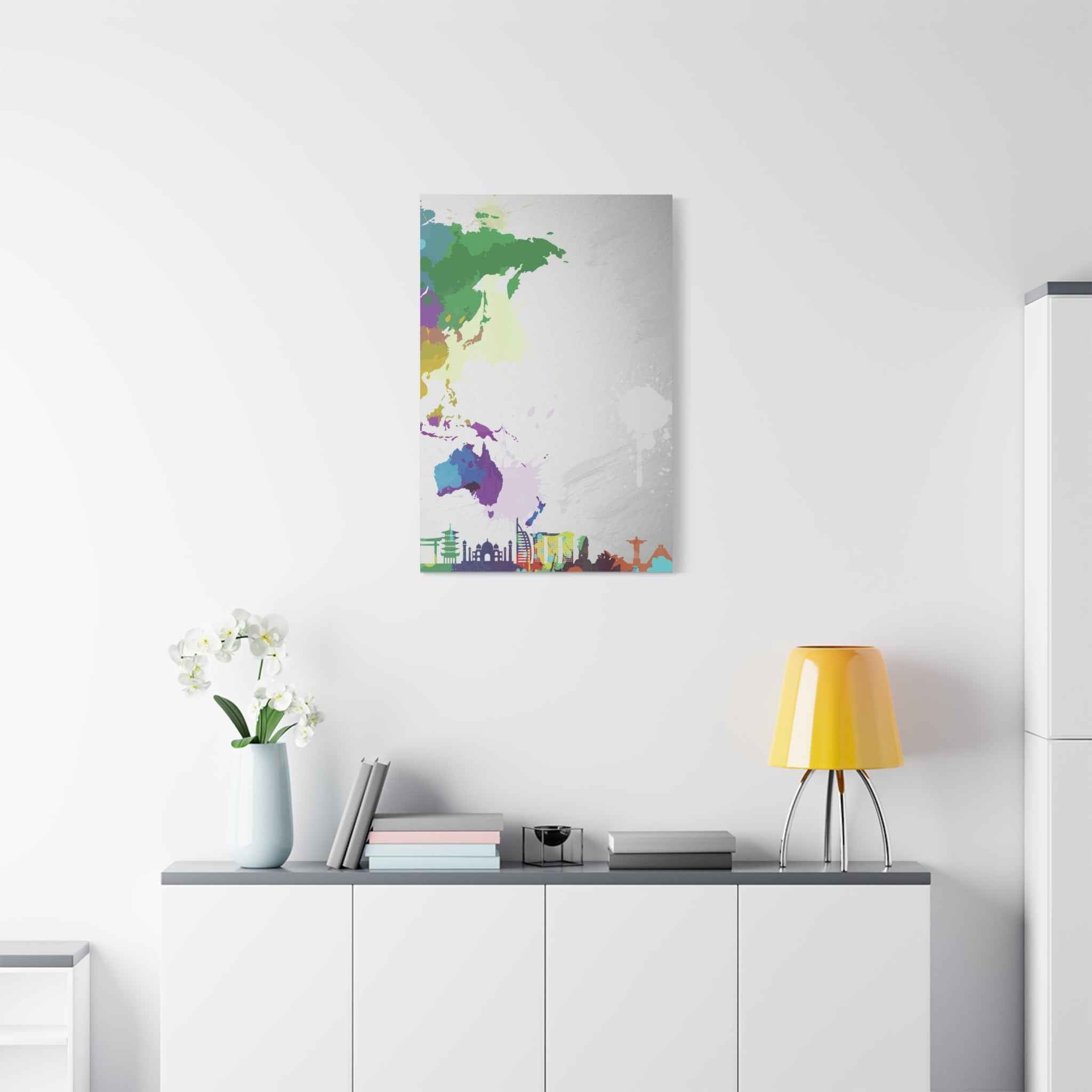 World Map Silhouette Wall Art – Vibrant Travel Skyline Canvas Decoration - TheKaraHan