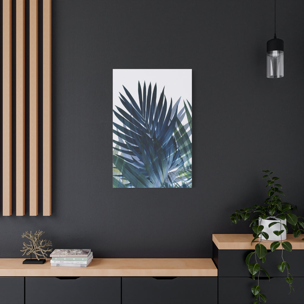 Tropical Palm Canvas Wall Art — Blue Green Botanical Matte Stretched Canvas 