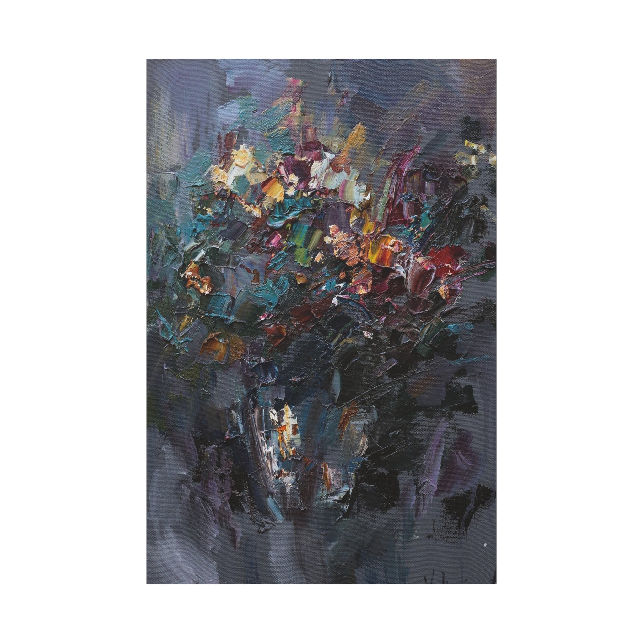 Abstract Floral Canvas Art - Moody Bouquet Matte Stretched Wall Painting 