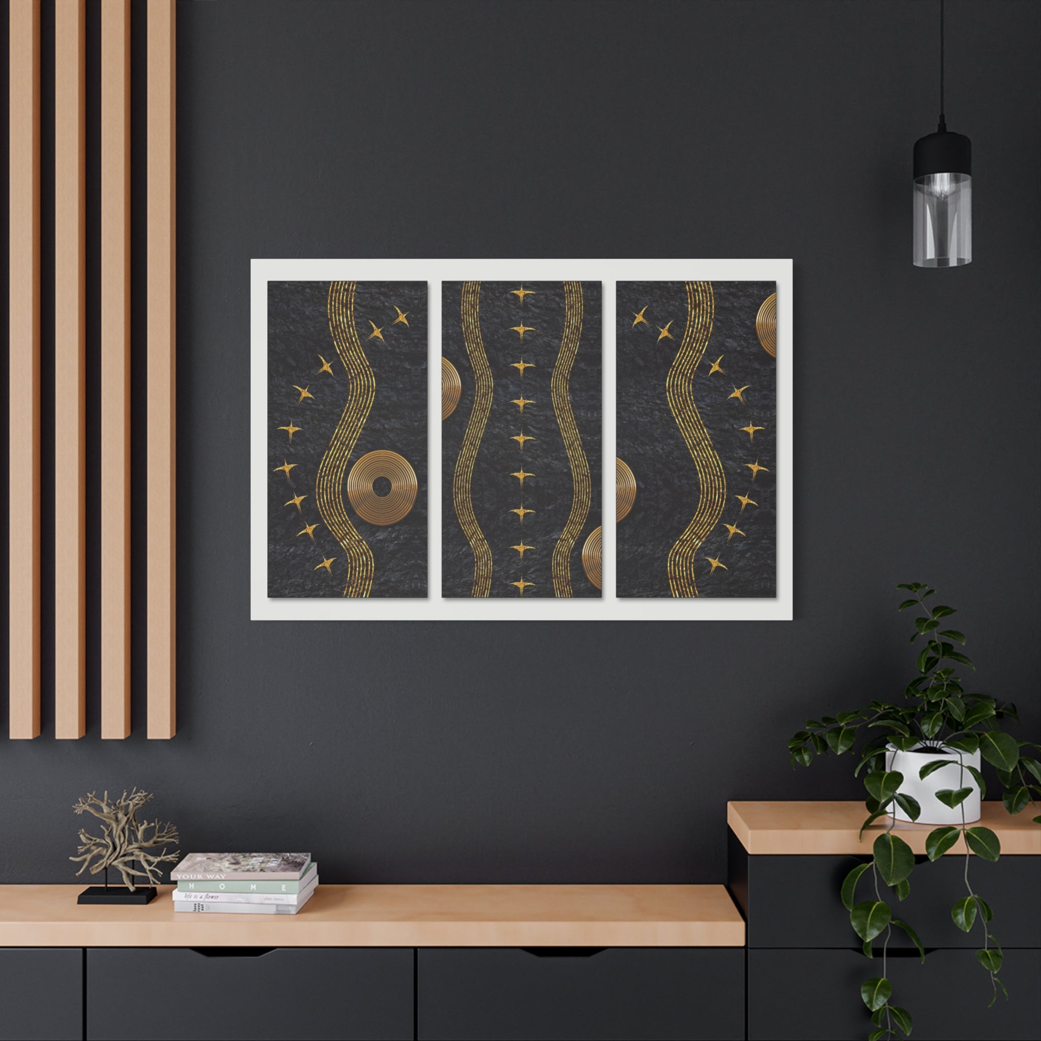 Black & Gold Abstract Wall Art – Luxury Modern Triptych Canvas Print