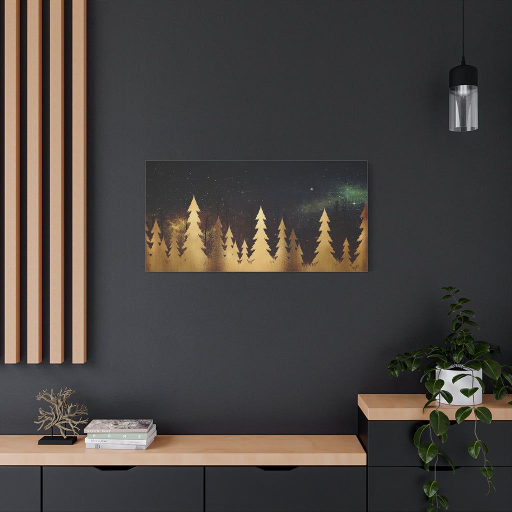 Forest Night Sky Canvas Wall Art - Stretched Pine Silhouette Matte Print - TheKaraHan