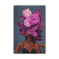 Floral Portrait Canvas Print — Woman with Oversized Pink Peony Hat (Matte Stretched) - TheKaraHan