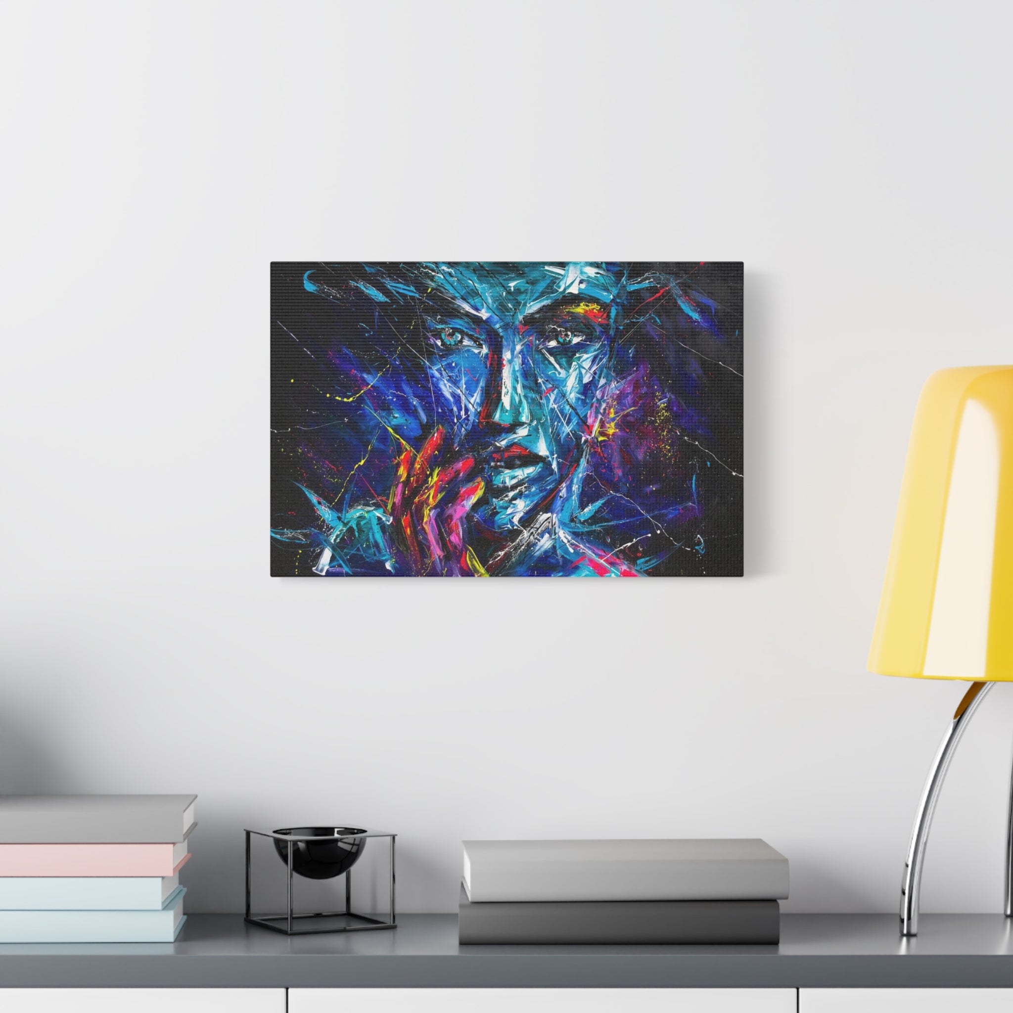 Abstract Neon Portrait Canvas - Colorful Expressionist Wall Art (Matte Stretched) 