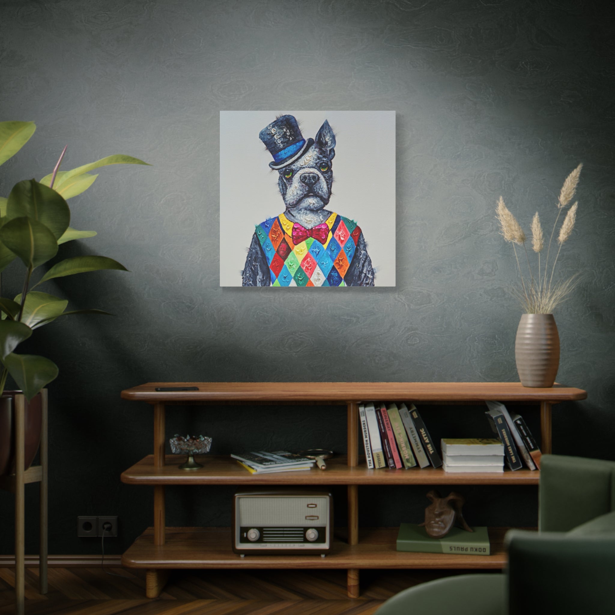 Whimsical Boston Terrier Portrait Canvas 