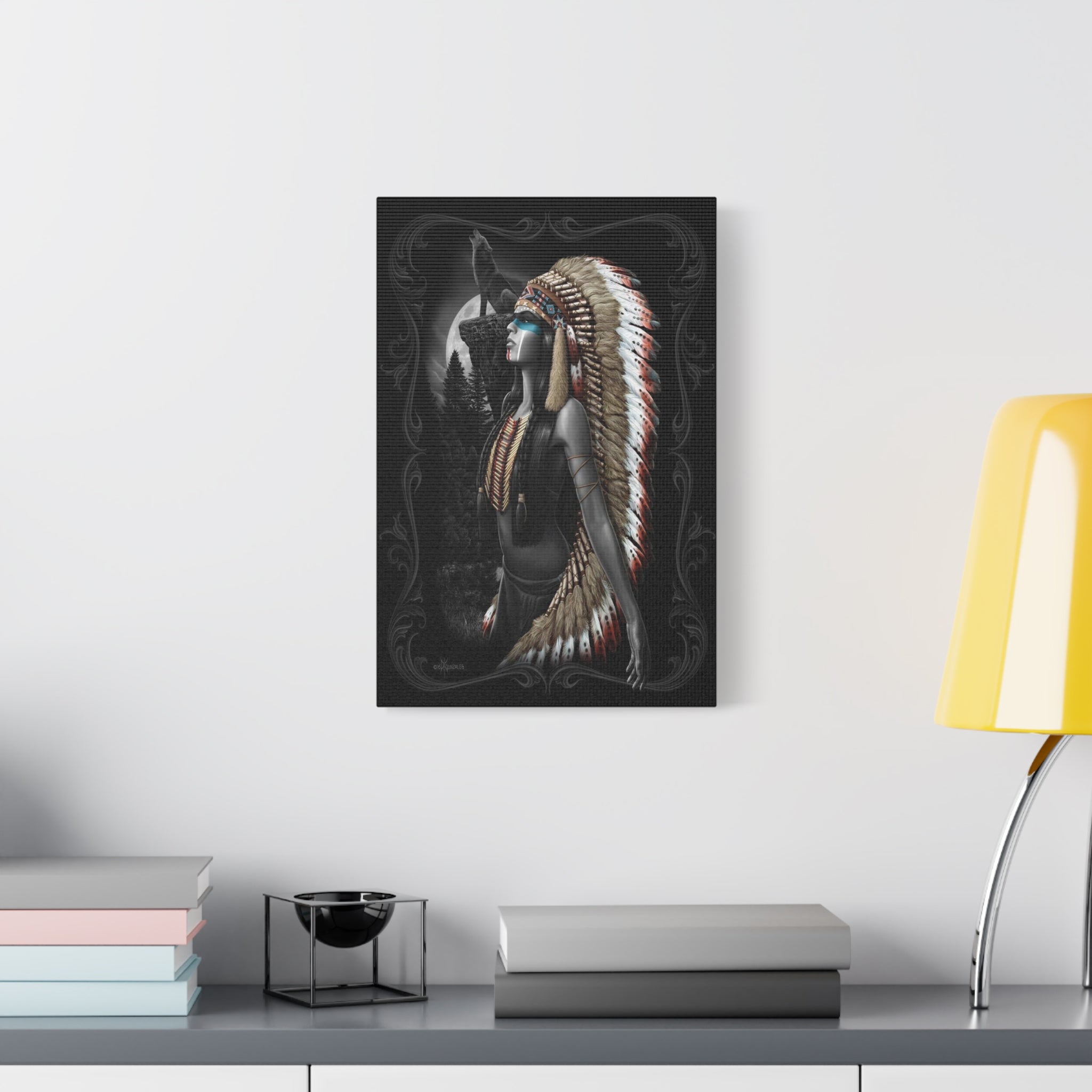 Native Spirit Matte Canvas Wall Art - Chief Headdress Portrait 