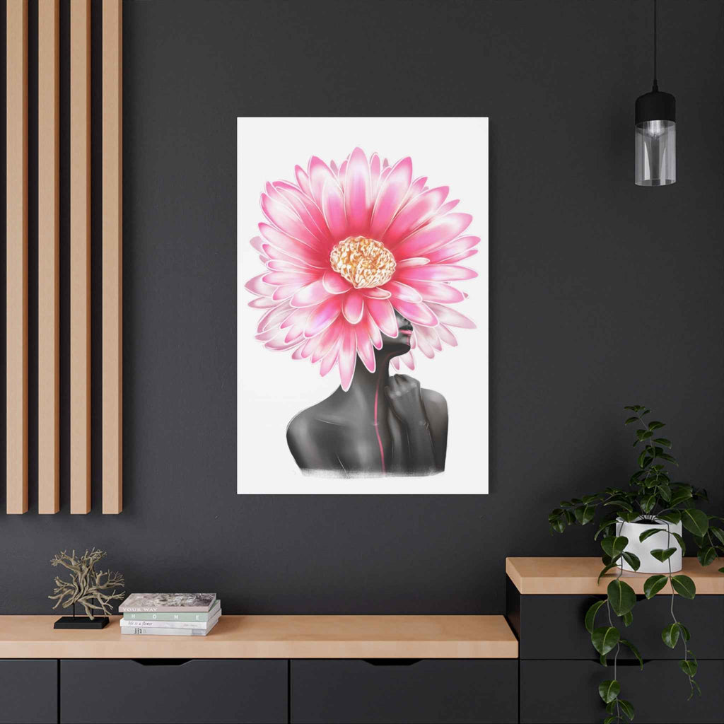 Pink Gerbera Floral Bust Wall Art Canvas – Minimalist Abstract Flower Portrait