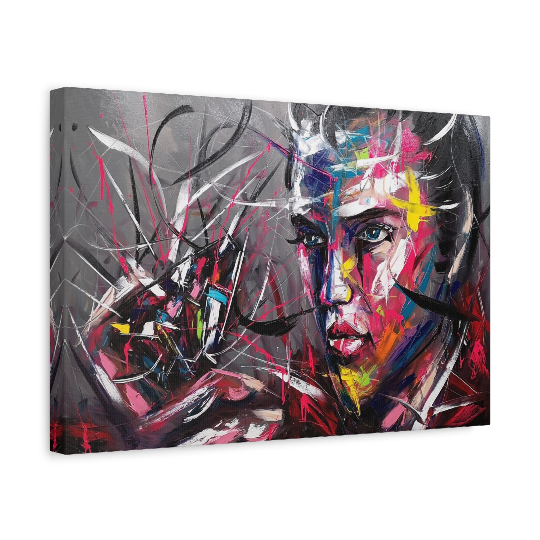 Abstract Colorful Portrait Matte Canvas Wall Art — Modern Face Painting 