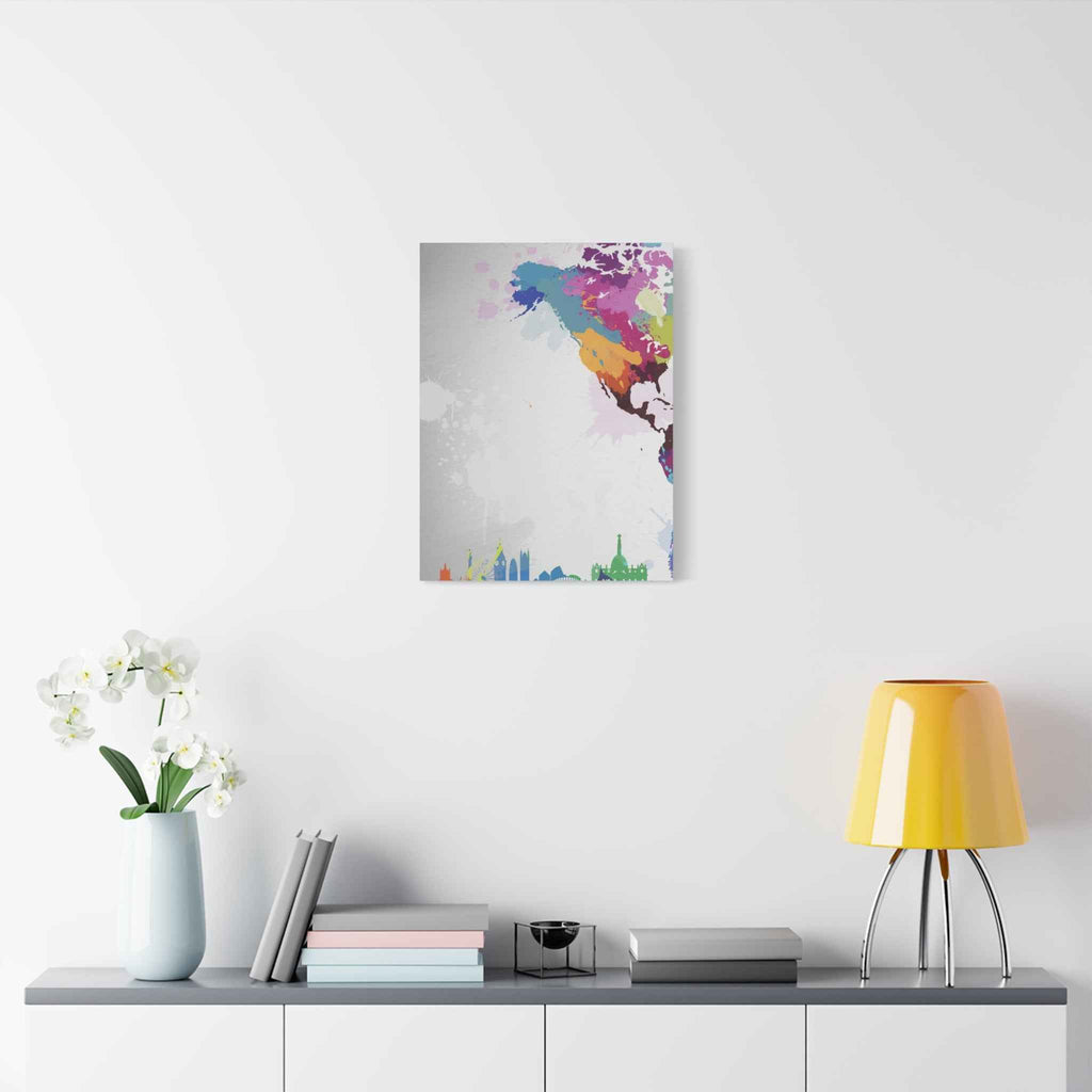 Color Splash World Map Canvas Art – Modern Stretched Matte Wall Decor - TheKaraHan