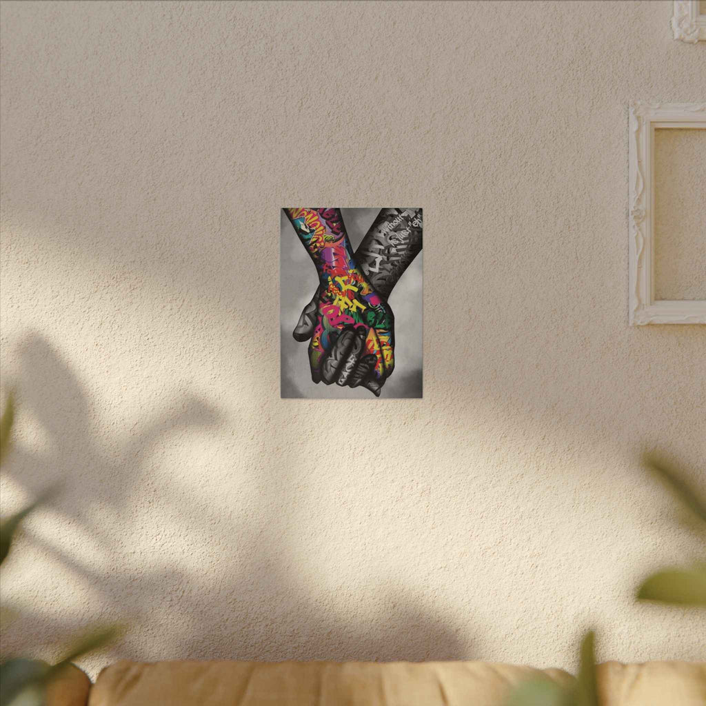Graffiti Hands Canvas Art - Vibrant Colorful Holding Hands Wall Print - TheKaraHan