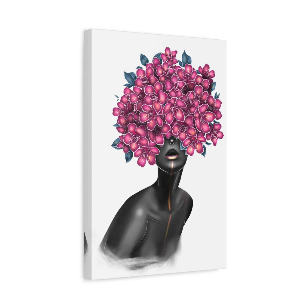 Pink Floral Woman Wall Art, Abstract Black Woman Portrait