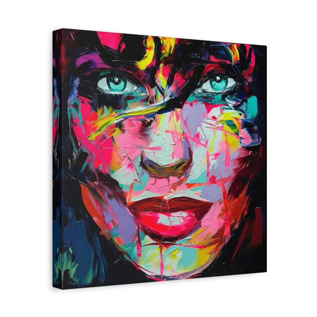 Colorful Abstract Portrait Canvas Print — Neon Female Face Matte Stretched Wall Art - TheKaraHan