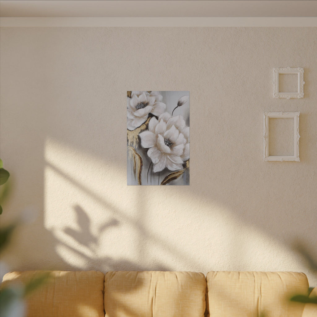 Neutral Floral Canvas Art - White Peony Wall Decor (Matte Stretched)