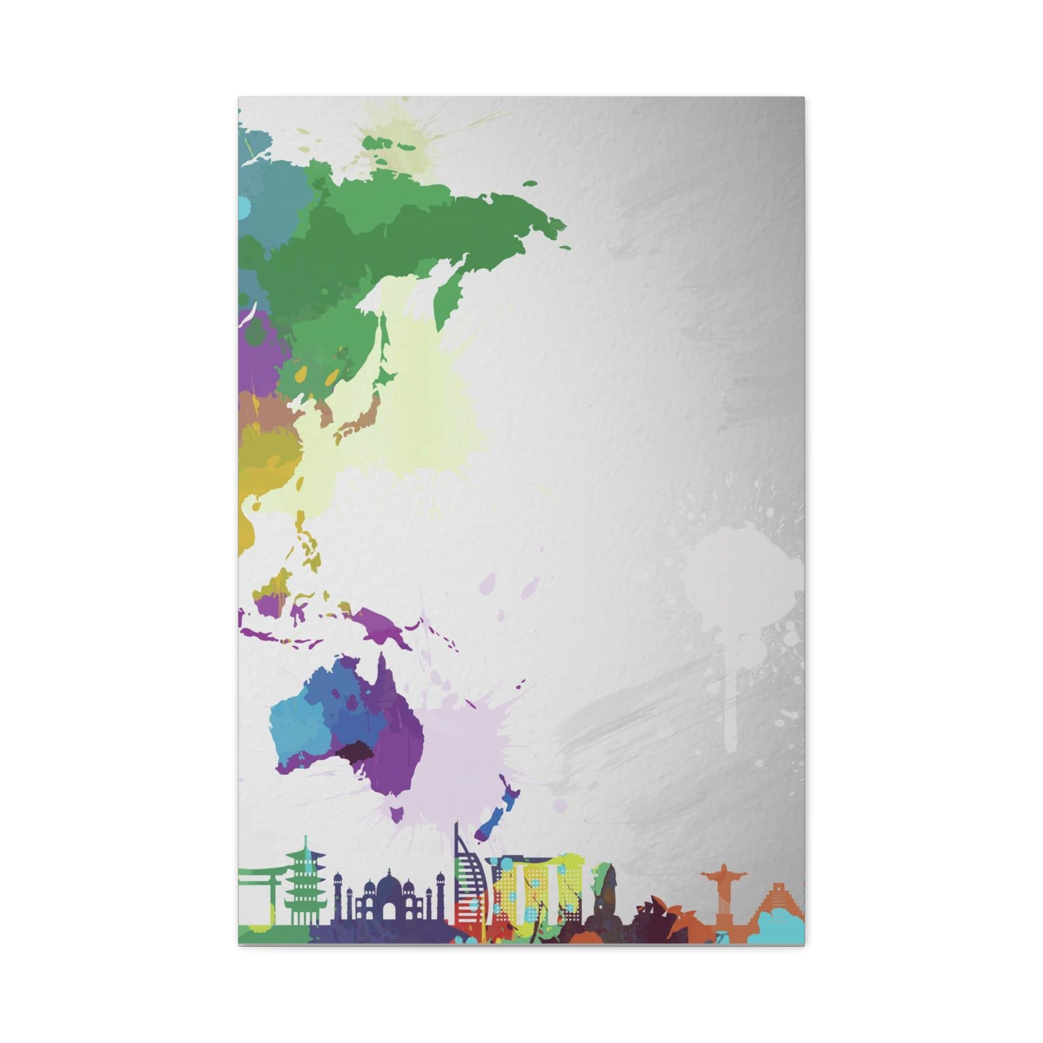 World Map Silhouette Canvas – Colorful Travel Skyline Wall Art 