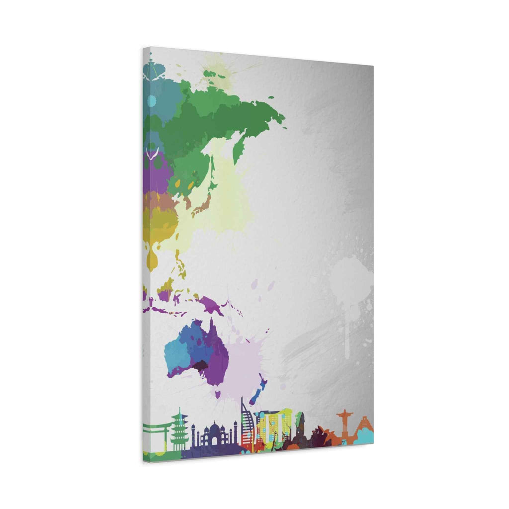 World Map Silhouette Wall Art – Vibrant Travel Skyline Canvas Decoration - TheKaraHan