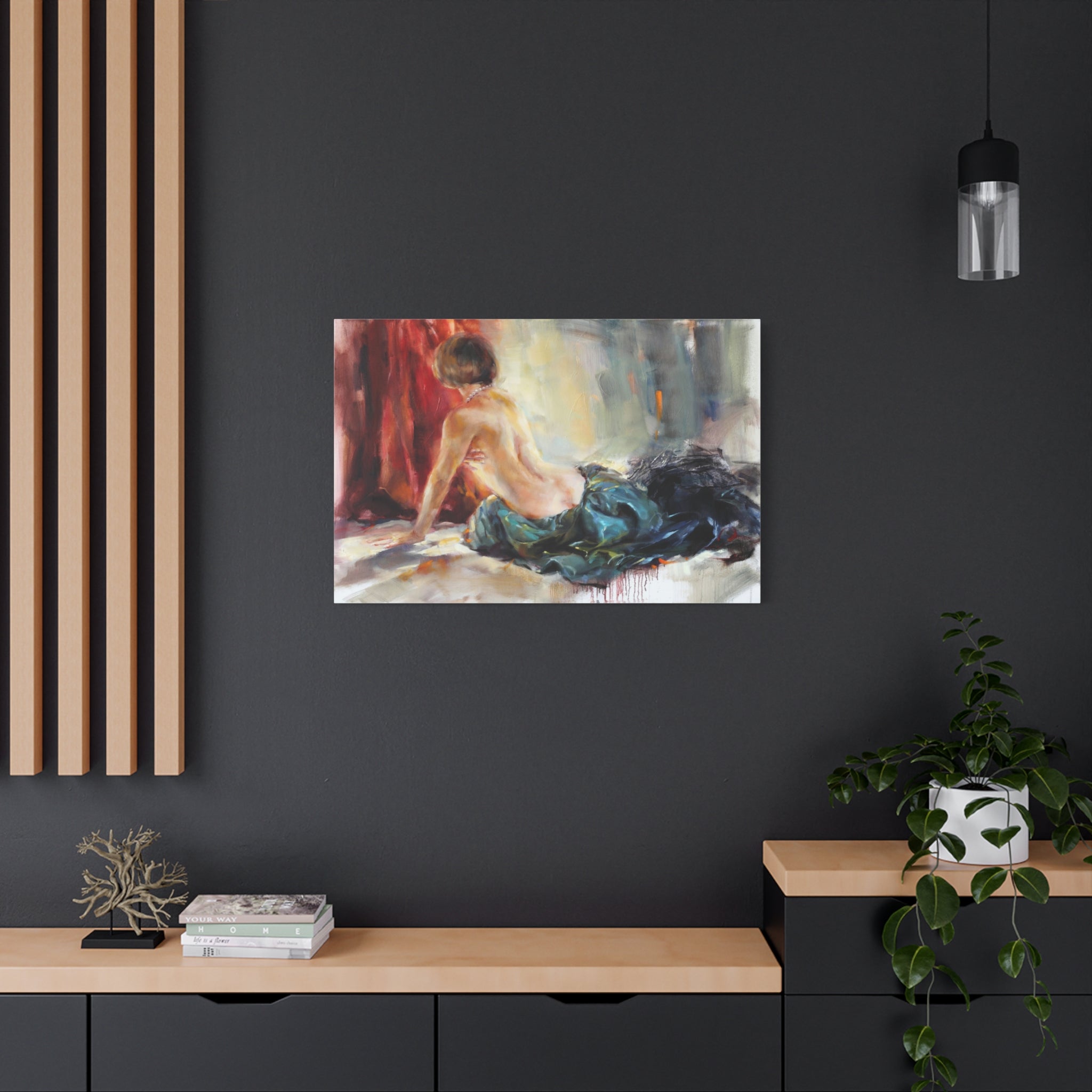 Figurative Nude Oil Painting Canvas — Seated Woman, Matte Stretched Wall Art 