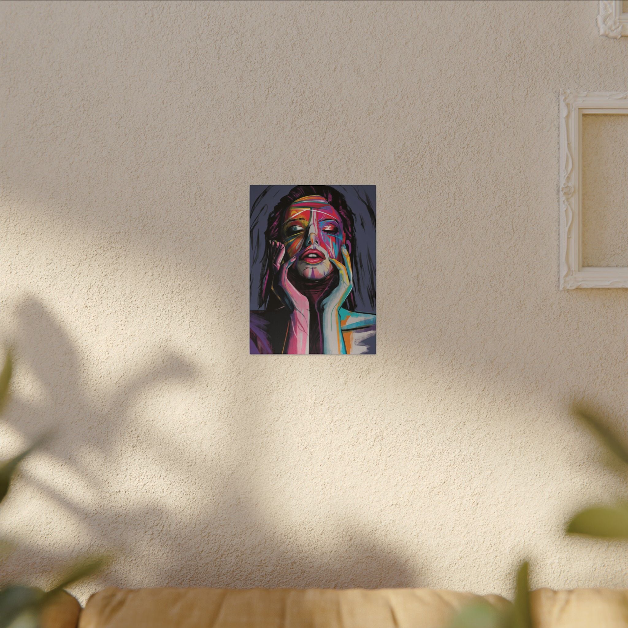 Abstract Colorful Woman Portrait Canvas — Modern Pop Art Face Wall Decor 