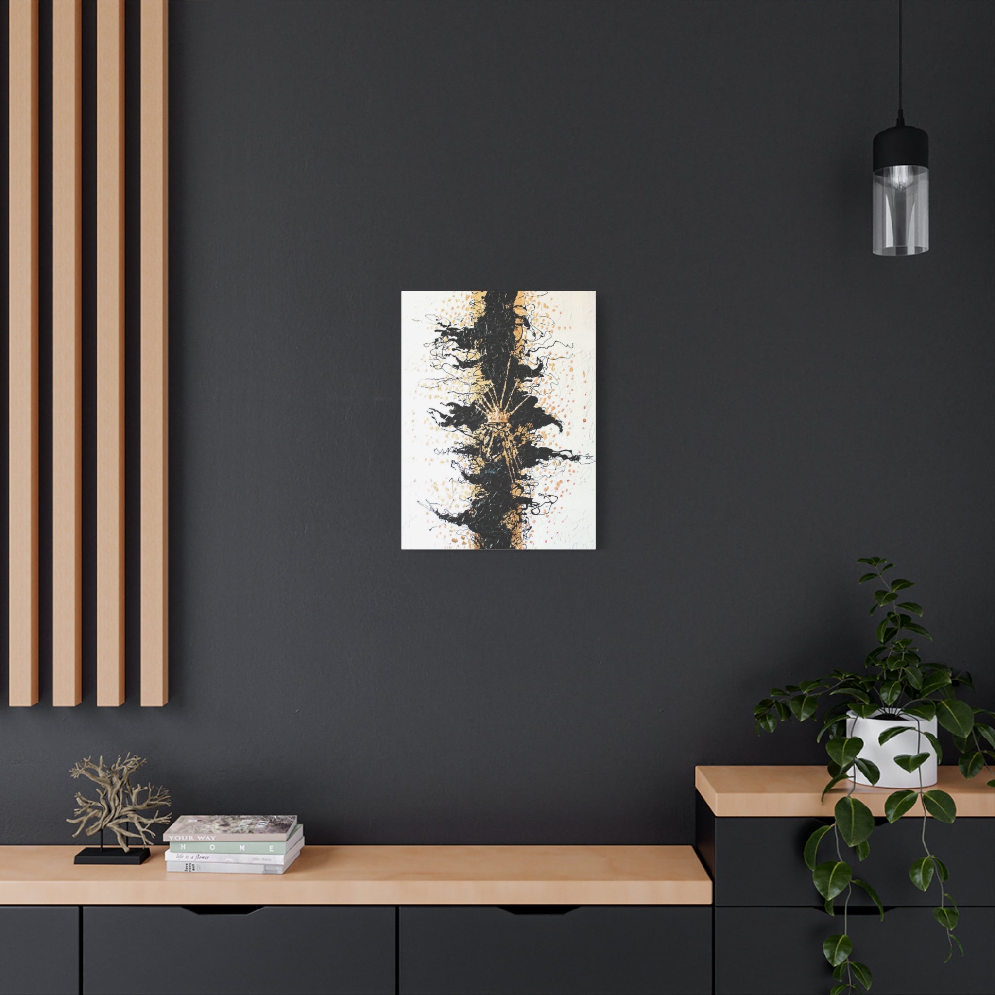 Abstract Black & Gold Crown Canvas Art — Matte Stretched Wall Decor 