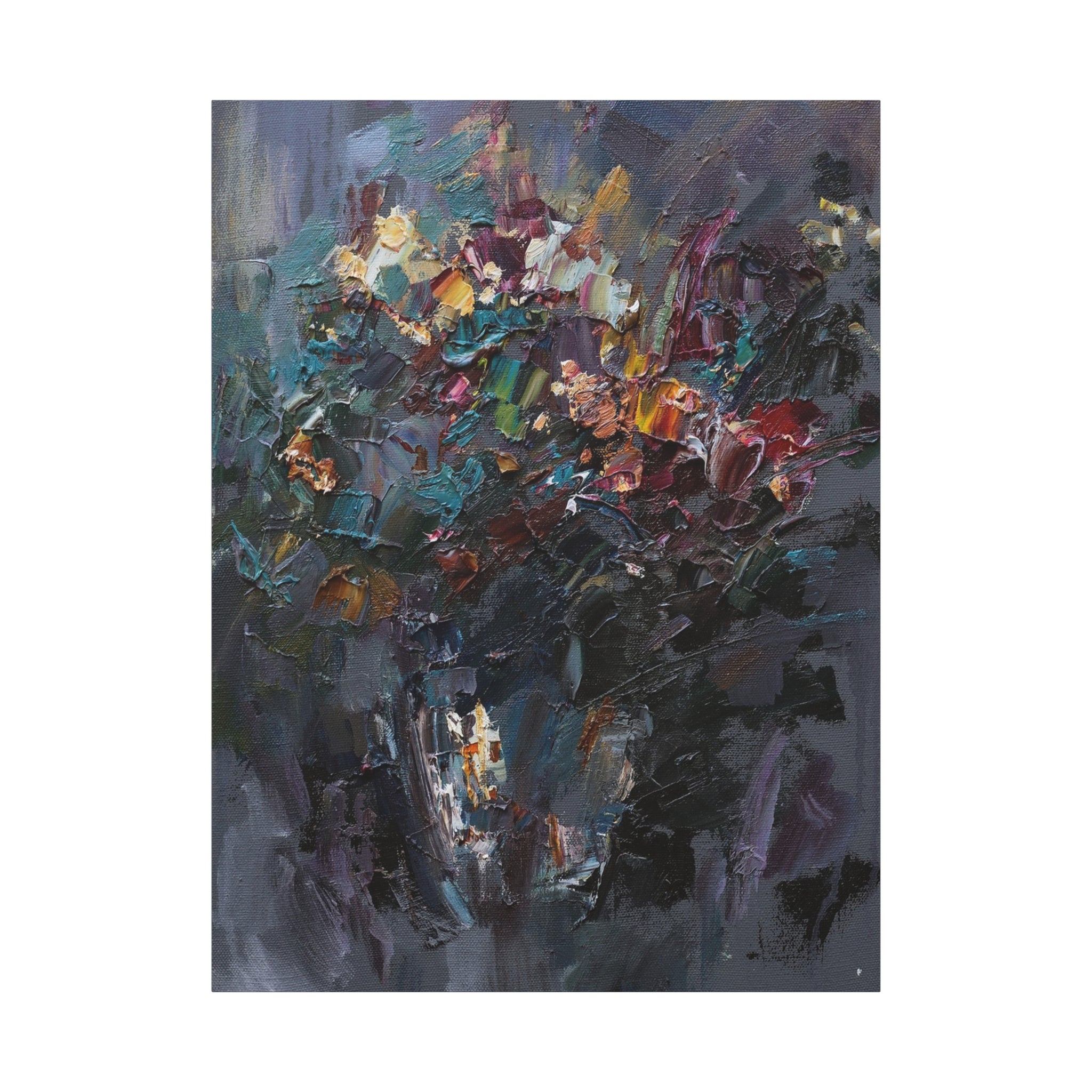 Abstract Floral Canvas Art - Moody Bouquet Matte Stretched Wall Painting 