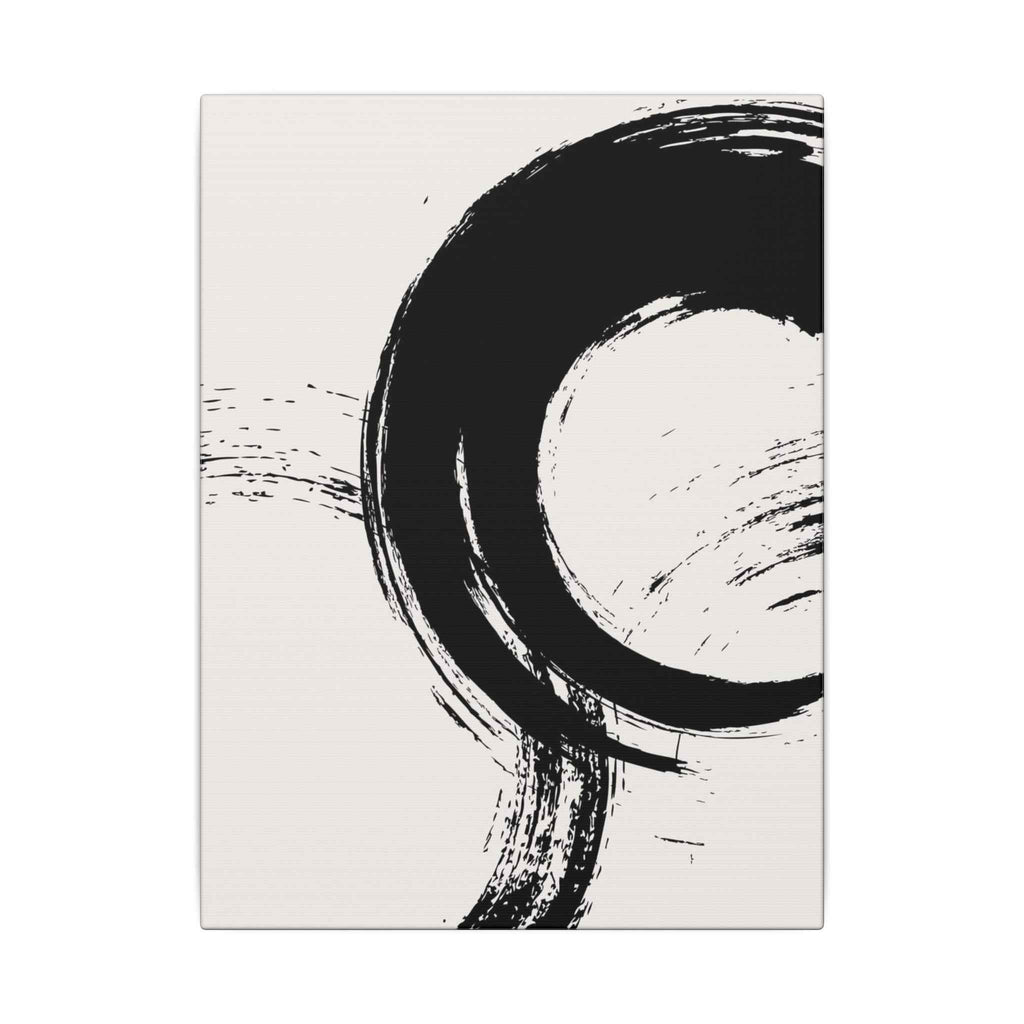 Zen Brushstroke Wall Art - Minimalist Black Circle Abstract Canvas Decor - TheKaraHan