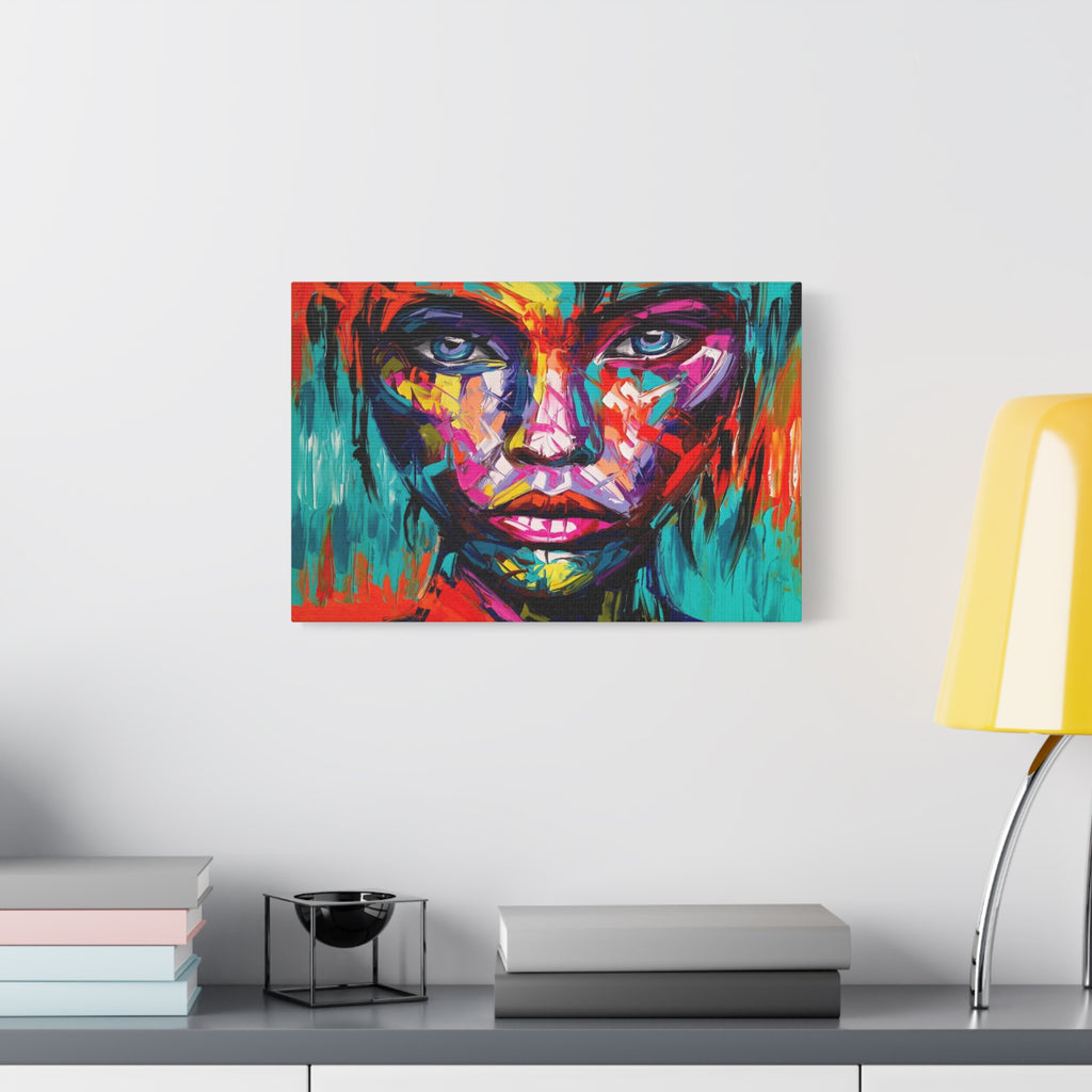 Abstract Colorful Portrait Canvas Art - Vibrant Female Face Matte Stretched Print - TheKaraHan