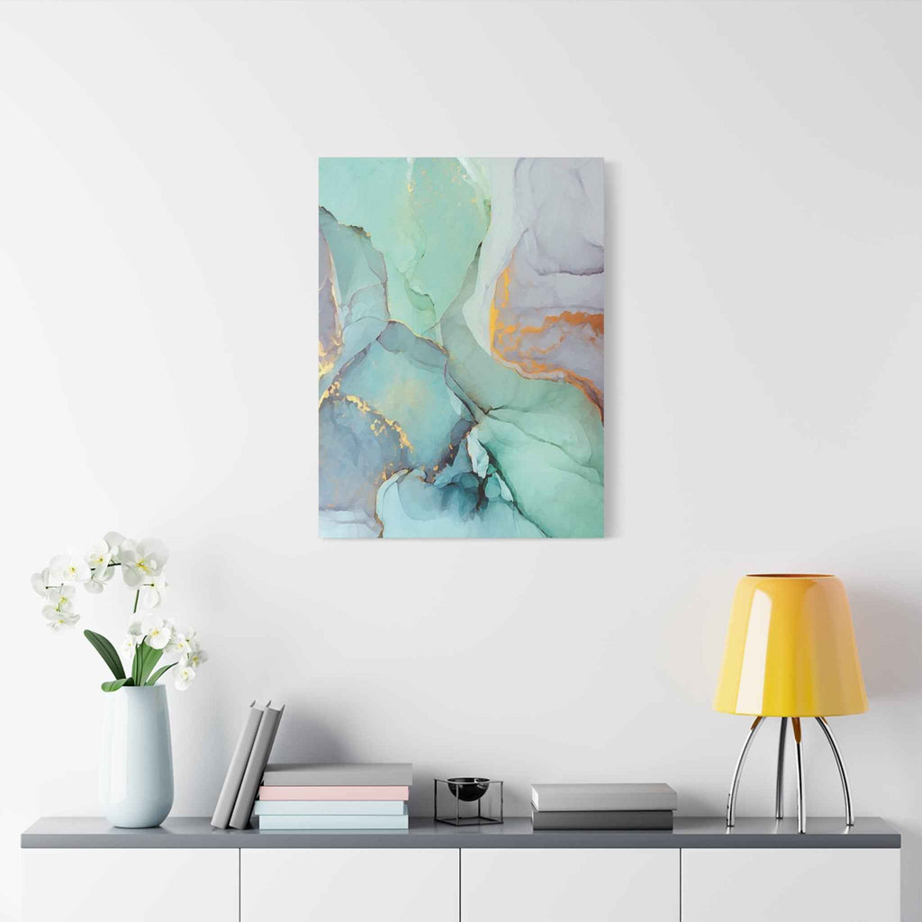 Aqua Marble Canvas Art - Matte Stretched Abstract Wall Print for Modern Decor - TheKaraHan