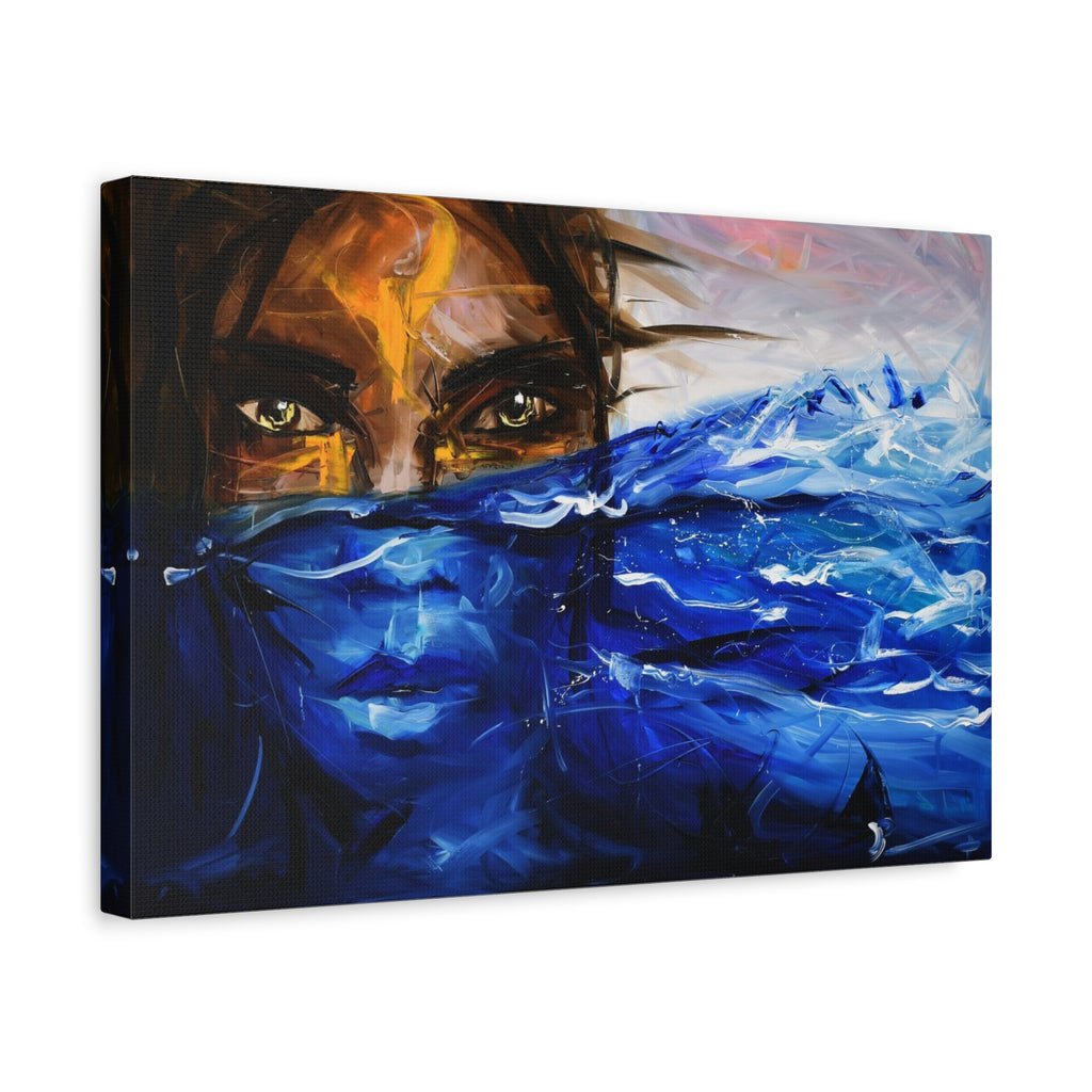 Blue Veil Portrait Matte Canvas Print — Abstract Woman Face Wall Art 