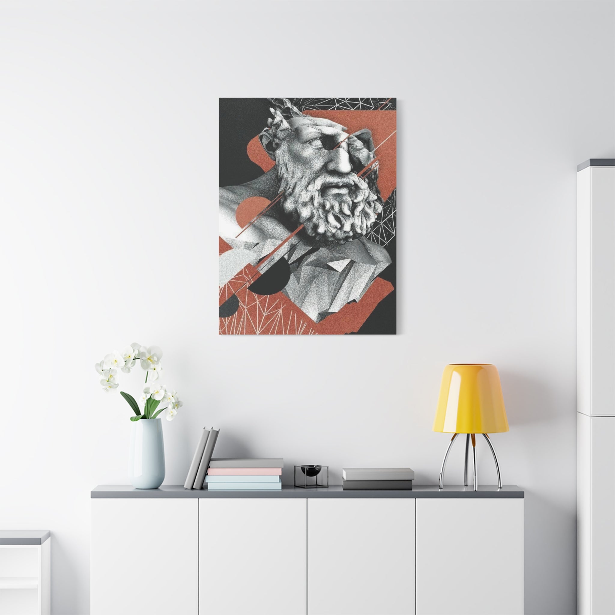 Classical Bust Abstract Matte Canvas Wall Art — Geometric Greek Sculpture Print 