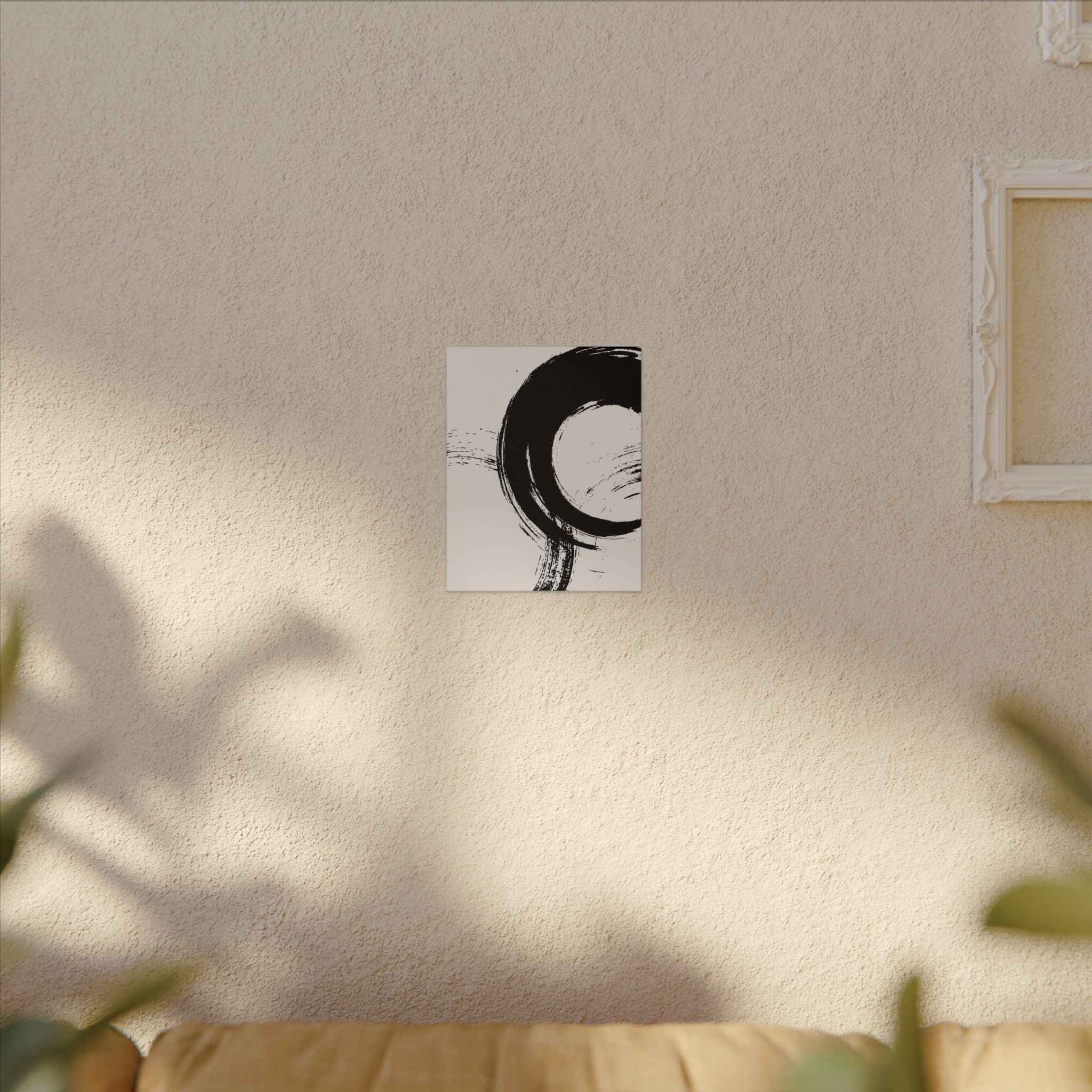 Zen Brushstroke Wall Art - Minimalist Black Circle Abstract Canvas Decor - TheKaraHan