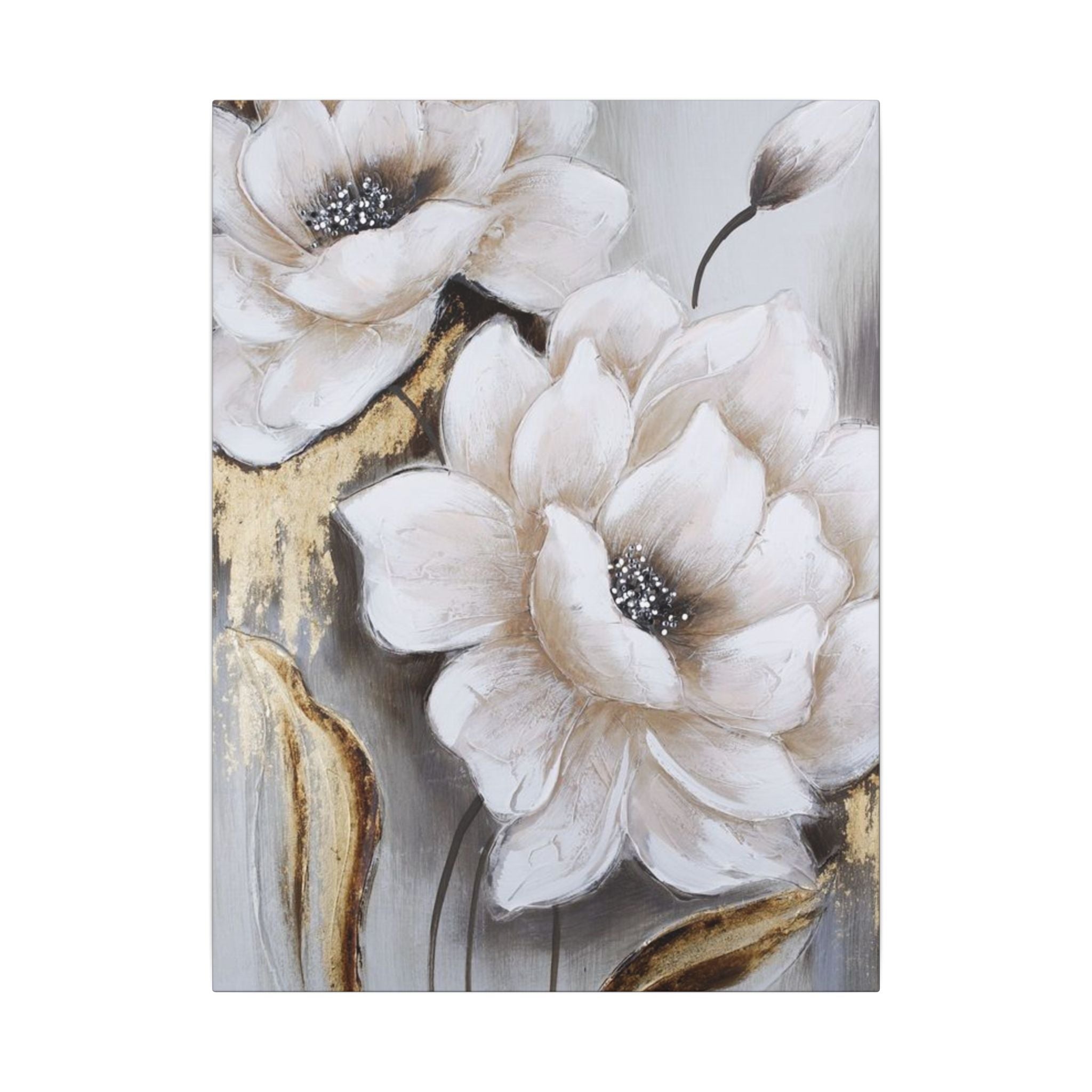 Neutral Floral Canvas Art - White Peony Wall Decor (Matte Stretched) 