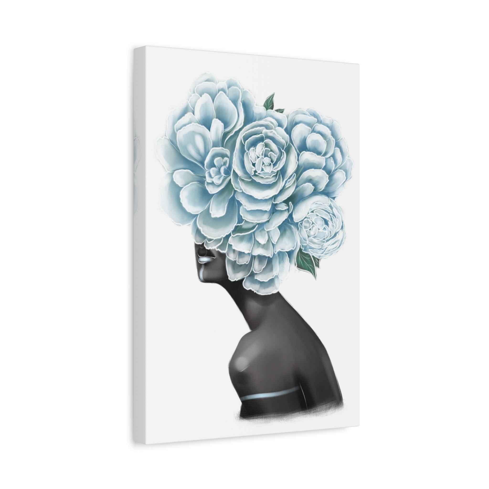 Blue Floral Woman Canvas Wall Art – Abstract Female Portrait