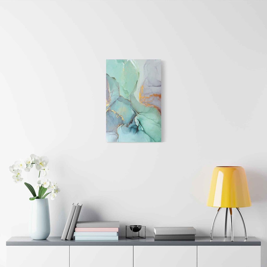 Aqua Marble Canvas Art - Matte Stretched Abstract Wall Print for Modern Decor - TheKaraHan
