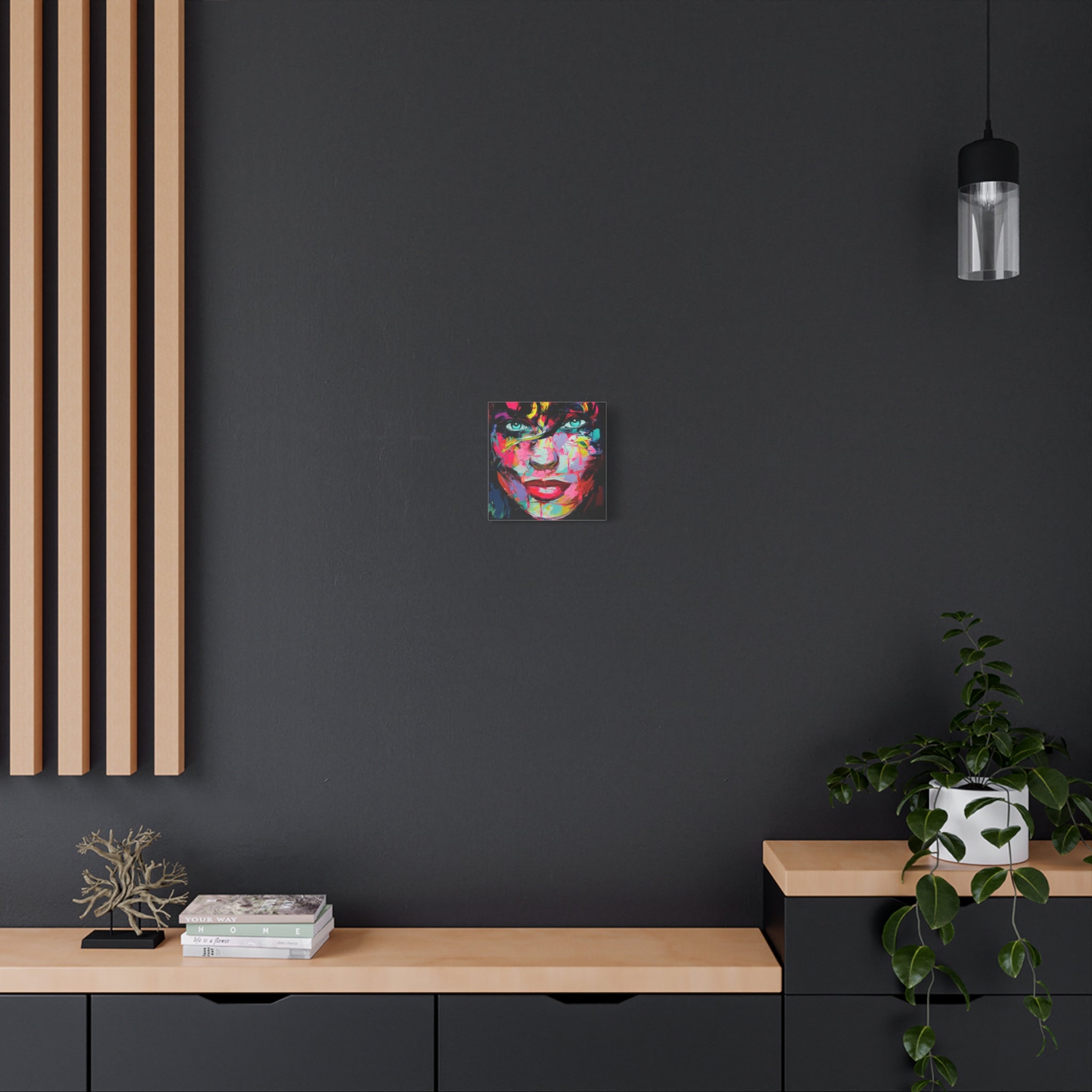 Colorful Abstract Portrait Canvas Print — Neon Female Face Matte Stretched Wall Art - TheKaraHan