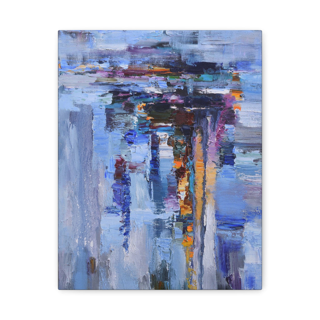 Abstract Blue Cityscape Canvas Print – Modern Stretched Matte Wall Art - TheKaraHan